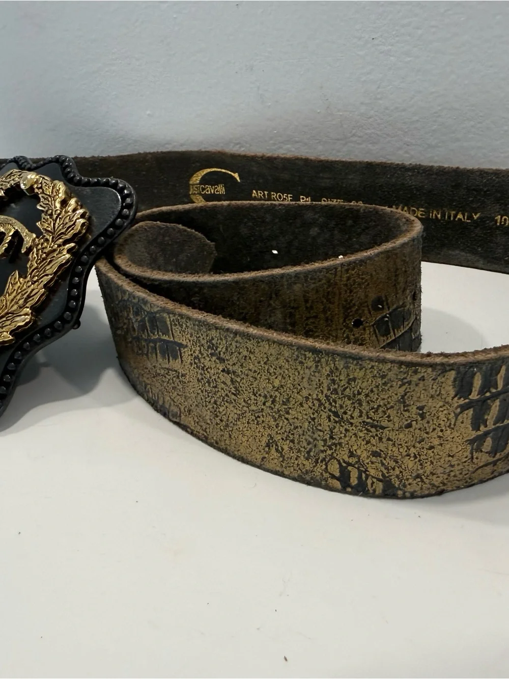Just Cavalli Gold and Black Distressed Women's Belt